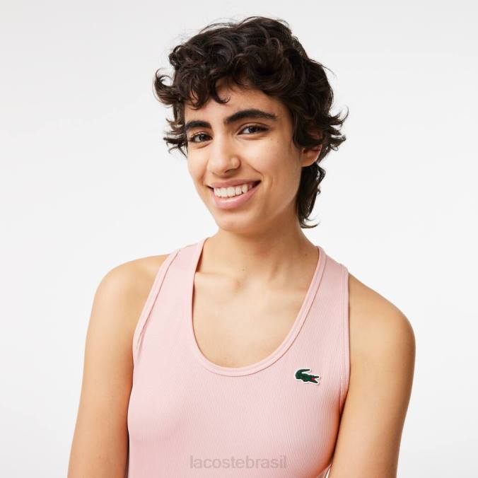 Lacoste mulheres regata esportiva slim fit com nervuras rosa P2PX2388 roupas