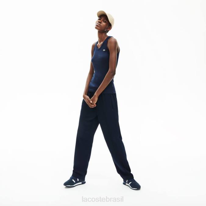 Lacoste mulheres top sem mangas com gola redonda azul-marinho P2PX2588 roupas