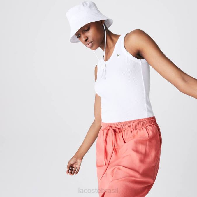 Lacoste mulheres top sem mangas com gola redonda branco P2PX2587 roupas