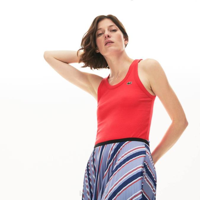 Lacoste mulheres top sem mangas com gola redonda vermelho P2PX2586 roupas
