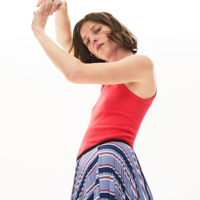 Lacoste mulheres top sem mangas com gola redonda vermelho P2PX2586 roupas