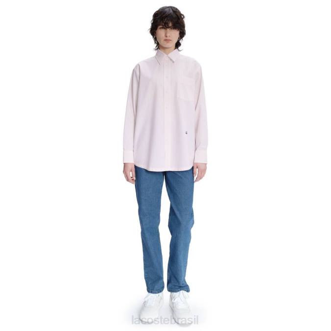 Lacoste x A.P.C. mulheres camisa listrada de algodão branco/rosa P2PX2660 roupas