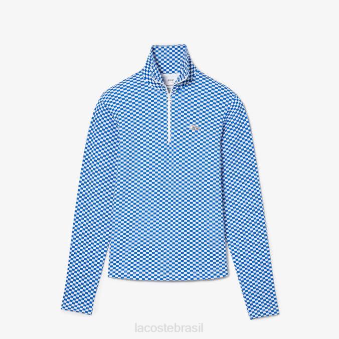 Lacoste x Goop mulheres camiseta com gola alta e zíper Branco azul P2PX2671 roupas