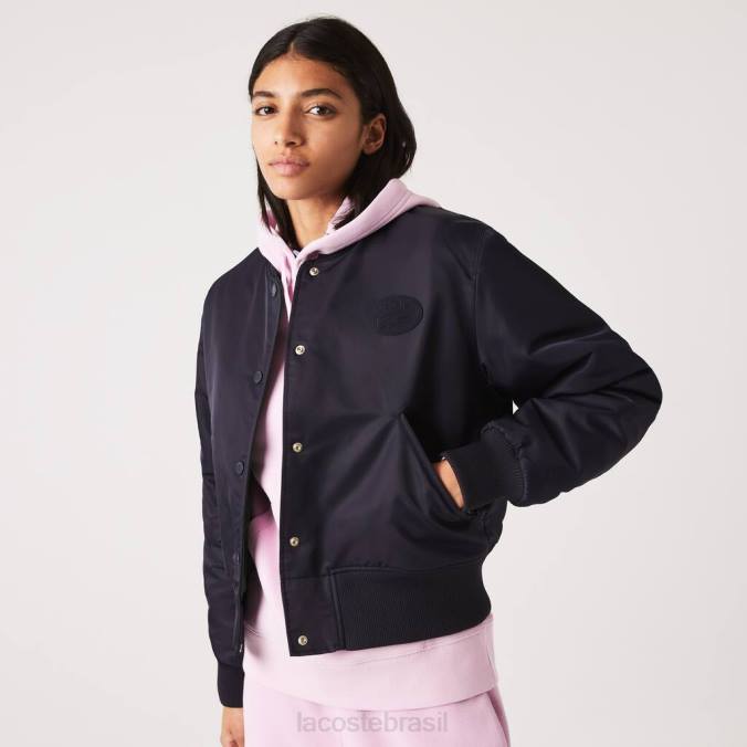 Lacoste mulheres jaqueta bomber de nylon acolchoada azul-marinho P2PX2623 roupas