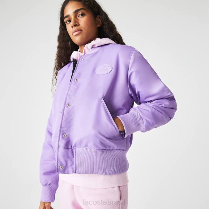 Lacoste mulheres jaqueta bomber de nylon acolchoada roxo P2PX2624 roupas