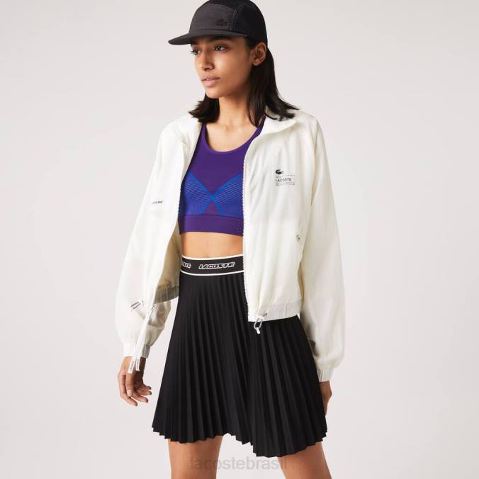 Lacoste mulheres jaqueta de nylon forrada em malha branco P2PX2626 roupas