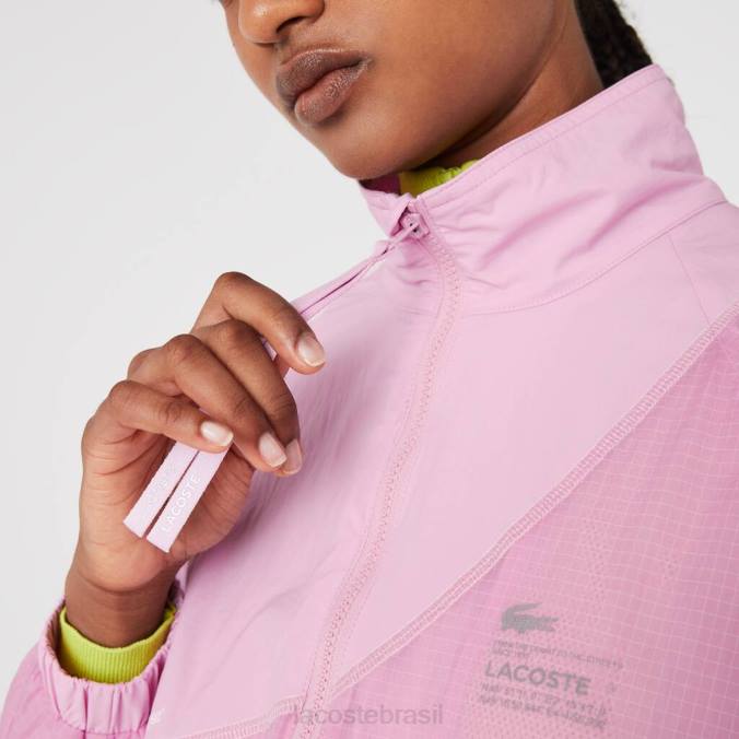 Lacoste mulheres jaqueta de nylon forrada em malha rosa P2PX2627 roupas