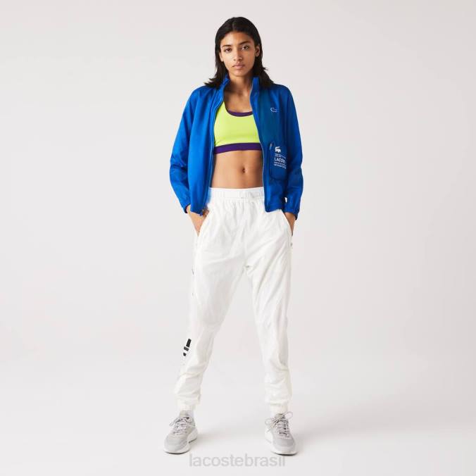 Lacoste mulheres jaqueta esportiva impermeável e embalável azul P2PX2618 roupas
