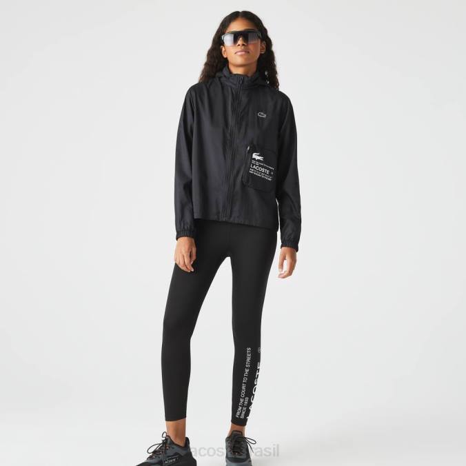 Lacoste mulheres jaqueta esportiva impermeável e embalável preto P2PX2619 roupas