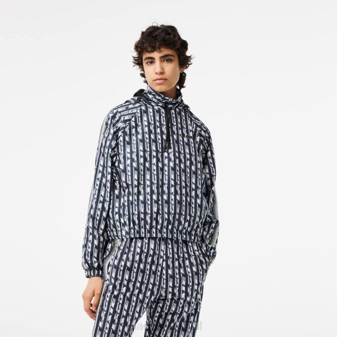 Lacoste mulheres jaqueta oversized com capuz preto/azul/branco P2PX2437 roupas