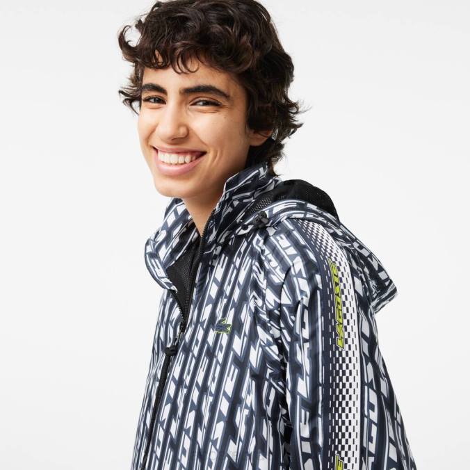 Lacoste mulheres jaqueta oversized com capuz preto/azul/branco P2PX2437 roupas