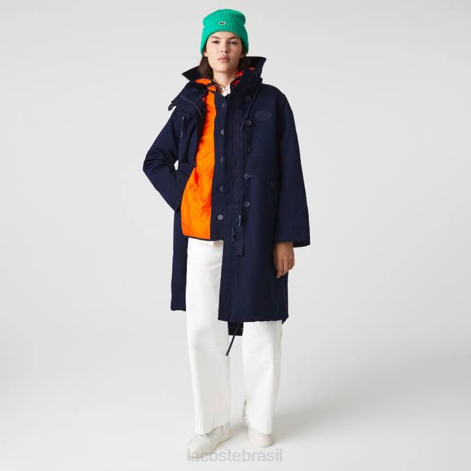 Lacoste mulheres parka 3 em 1 repelente à água azul marinho/laranja P2PX2629 roupas