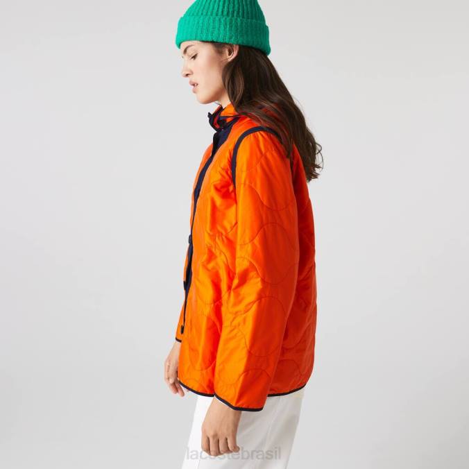 Lacoste mulheres parka 3 em 1 repelente à água azul marinho/laranja P2PX2629 roupas