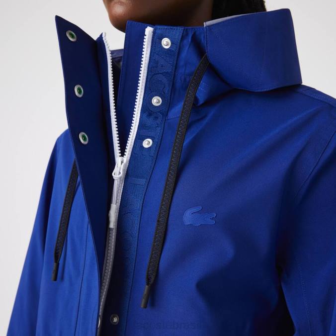 Lacoste mulheres parka longa com capuz resistente à água azul P2PX2628 roupas