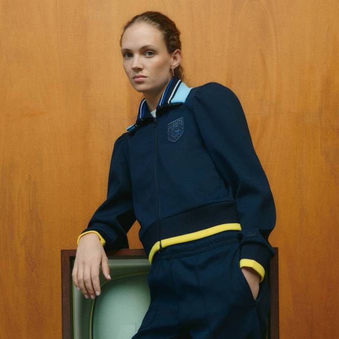 Lacoste x Goop mulheres jaqueta piquê duas camadas azul-marinho P2PX2669 roupas