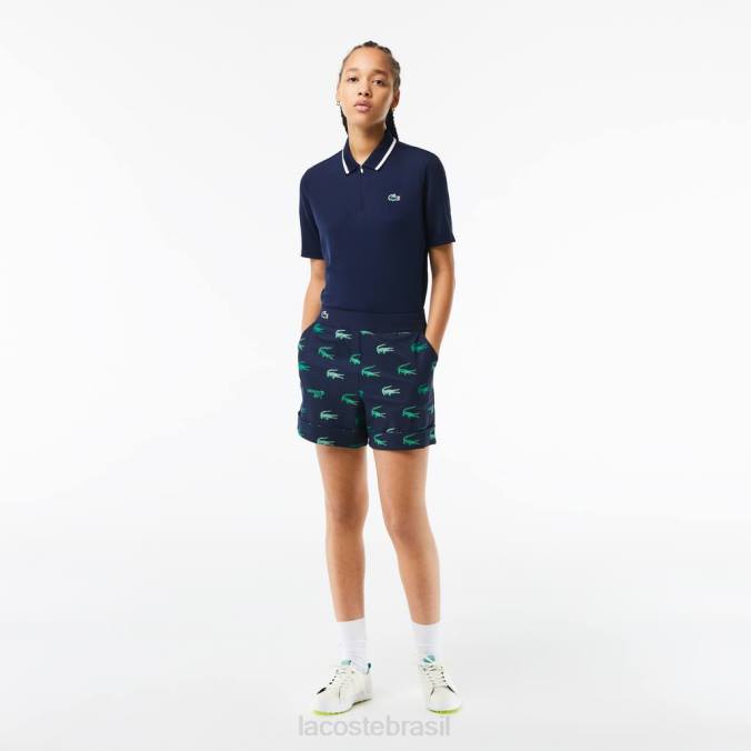 Lacoste mulheres bermuda estampada leve de golfe azul-marinho P2PX2447 roupas