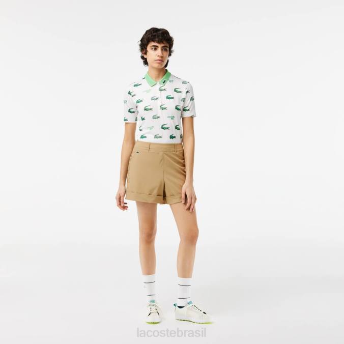Lacoste mulheres bermudas esportivas elásticas para golfe bege P2PX2452 roupas