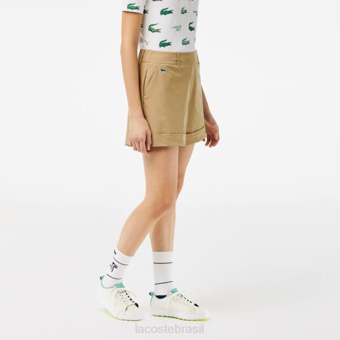 Lacoste mulheres bermudas esportivas elásticas para golfe bege P2PX2452 roupas
