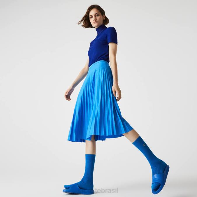 Lacoste mulheres saia plissada fluida com cintura elástica azul P2PX2600 roupas