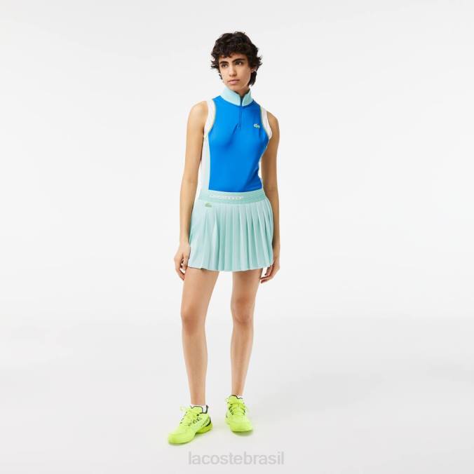 Lacoste mulheres saias plissadas tênis com shorts embutidos verde claro/amarelo P2PX2389 roupas