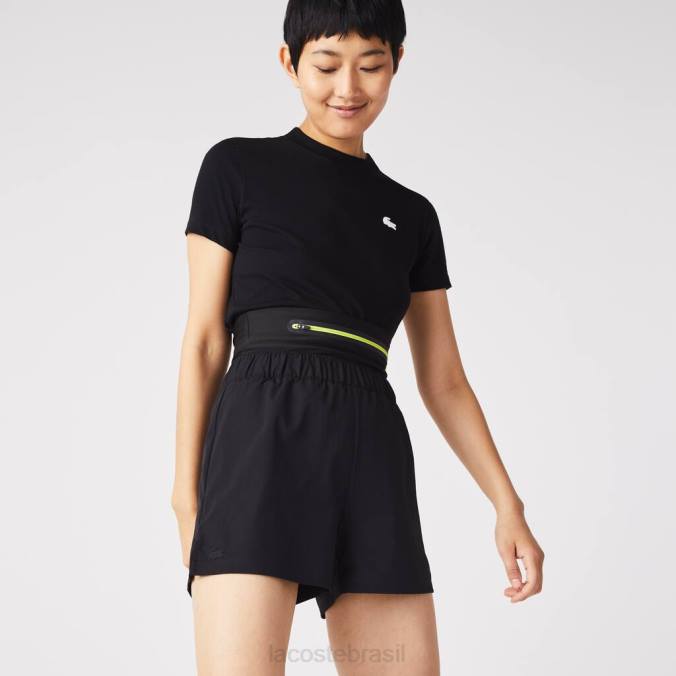 Lacoste mulheres shorts esportivos com cinto removível preto P2PX2644 roupas