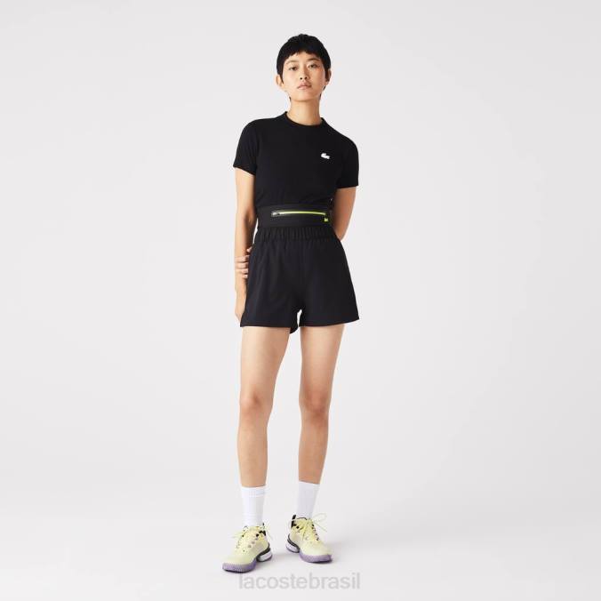 Lacoste mulheres shorts esportivos com cinto removível preto P2PX2644 roupas
