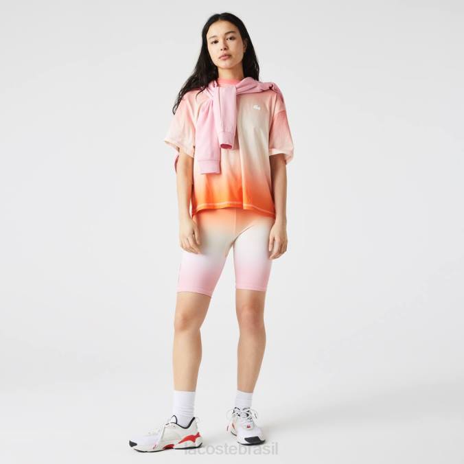 Lacoste mulheres shorts esportivos de verão com gradiente para bicicleta rosa/branco/laranja P2PX2661 roupas