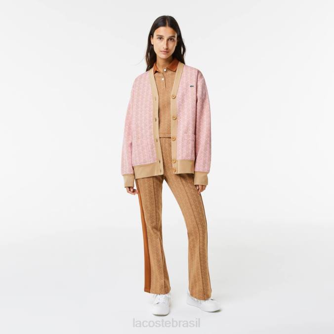 Lacoste mulheres cardigan folgado com estampa monogramada rosa claro/bege P2PX2634 roupas