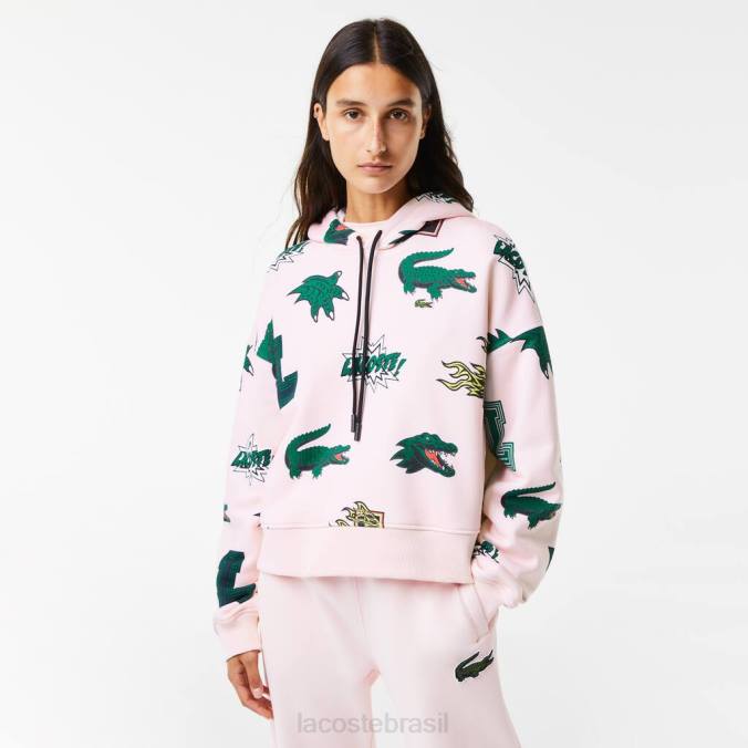 Lacoste mulheres moletom de lã com capuz oversized luz rosa P2PX2556 roupas