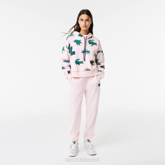 Lacoste mulheres moletom de lã com capuz oversized luz rosa P2PX2556 roupas