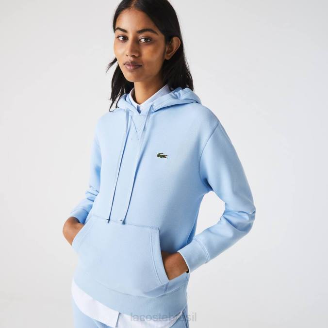 Lacoste mulheres moletom de mistura de algodão com capuz e corte solto azul P2PX2528 roupas