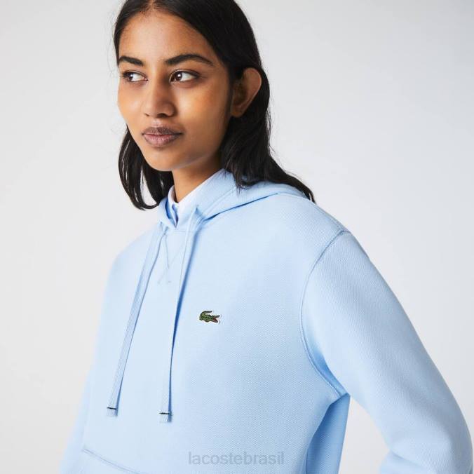 Lacoste mulheres moletom de mistura de algodão com capuz e corte solto azul P2PX2528 roupas