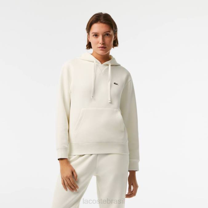Lacoste mulheres moletom de mistura de algodão com capuz e corte solto branco P2PX2529 roupas