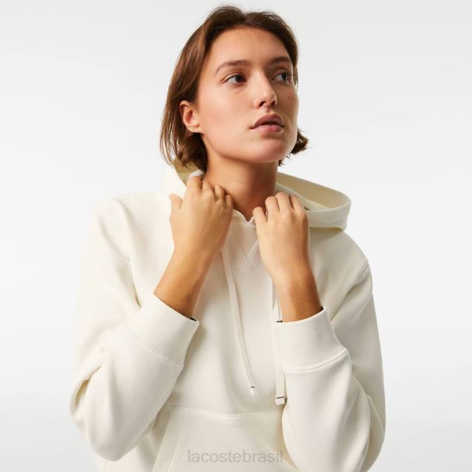 Lacoste mulheres moletom de mistura de algodão com capuz e corte solto branco P2PX2529 roupas