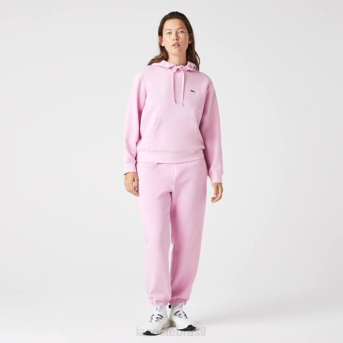 Lacoste mulheres moletom de mistura de algodão com capuz e corte solto rosa P2PX2530 roupas