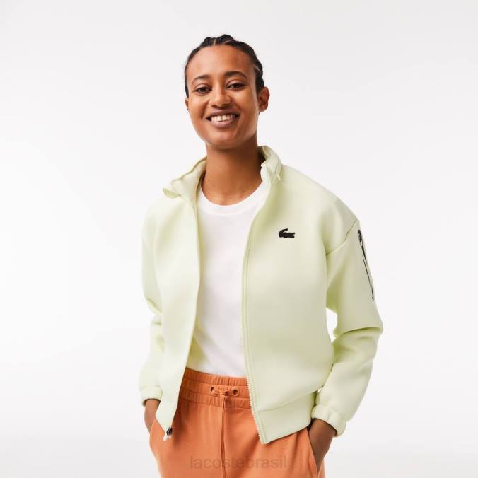 Lacoste mulheres moletom esportivo folgado com zíper amarelo P2PX2383 roupas