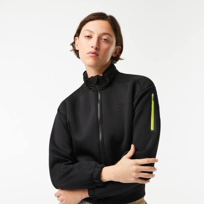 Lacoste mulheres moletom esportivo folgado com zíper preto P2PX2382 roupas