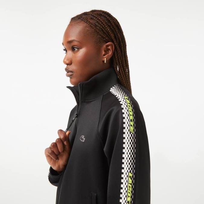 Lacoste mulheres moletom folgado com listra e zíper e logo preto P2PX2397 roupas