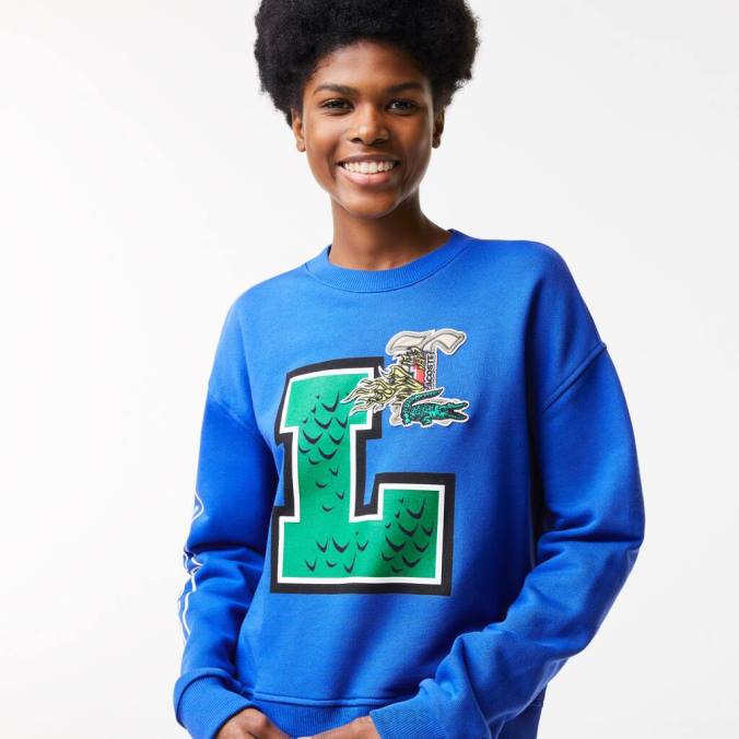 Lacoste mulheres moletom oversized com estampa e marca azul P2PX2579 roupas