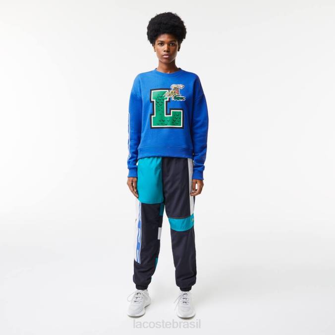 Lacoste mulheres moletom oversized com estampa e marca azul P2PX2579 roupas