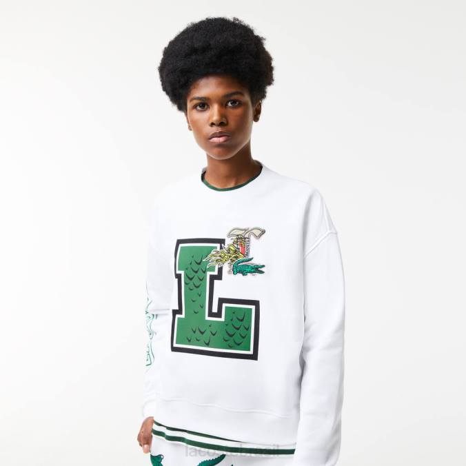Lacoste mulheres moletom oversized com estampa e marca branco P2PX2578 roupas
