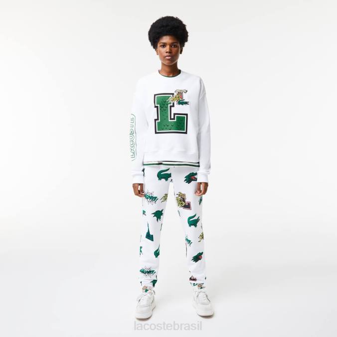 Lacoste mulheres moletom oversized com estampa e marca branco P2PX2578 roupas