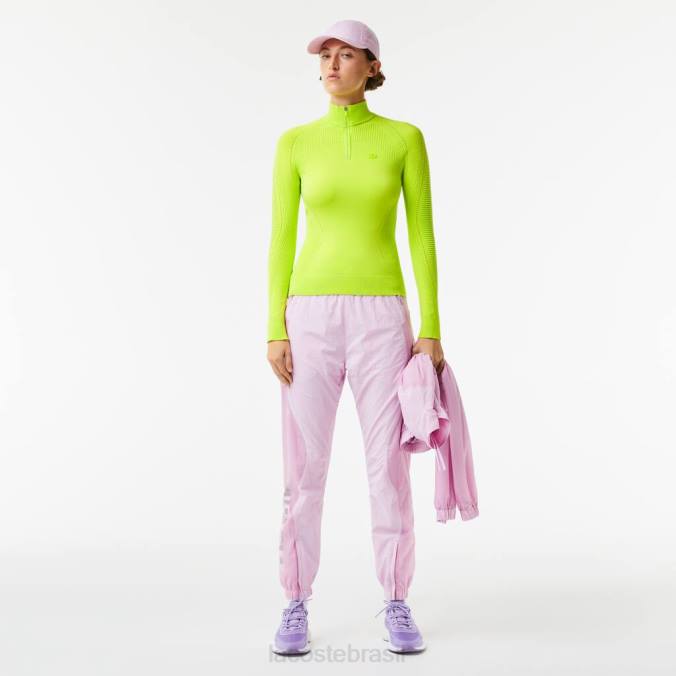Lacoste mulheres suéter com zíper amarelo P2PX2645 roupas
