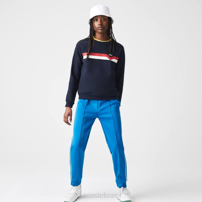 Lacoste mulheres suéter de algodão orgânico colorblock feito na França azul marinho/branco/vermelho P2PX2607 roupas