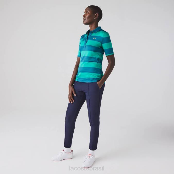 Lacoste mulheres suéter esportivo de golfe em jersey listrado verde P2PX2489 roupas
