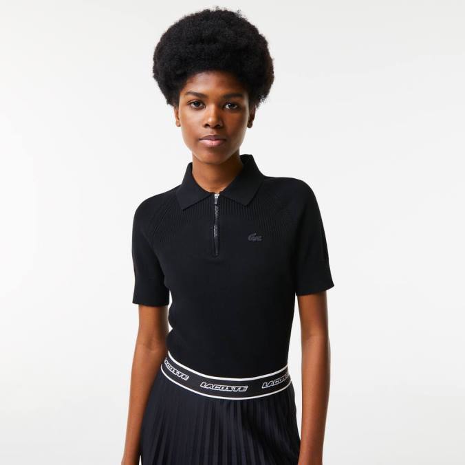 Lacoste mulheres suéter tricotado com zíper preto P2PX2638 roupas