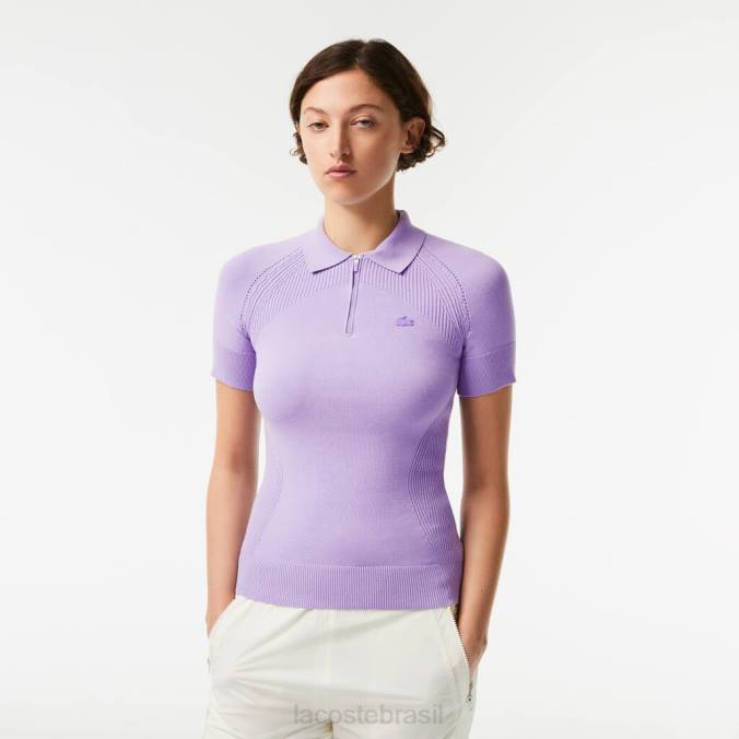 Lacoste mulheres suéter tricotado com zíper roxo P2PX2637 roupas