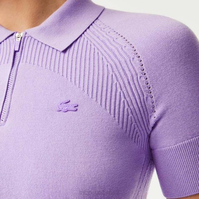 Lacoste mulheres suéter tricotado com zíper roxo P2PX2637 roupas