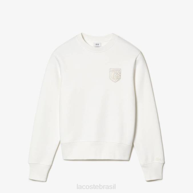 Lacoste x Goop mulheres moletom de lã de algodão não escovado branco P2PX2674 roupas