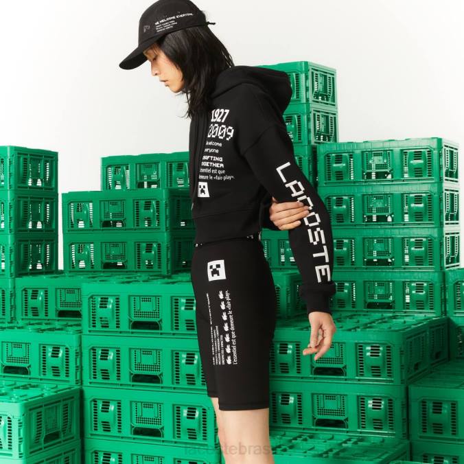 Lacoste x Minecraft mulheres moletom com capuz de lã grande preto P2PX2585 roupas